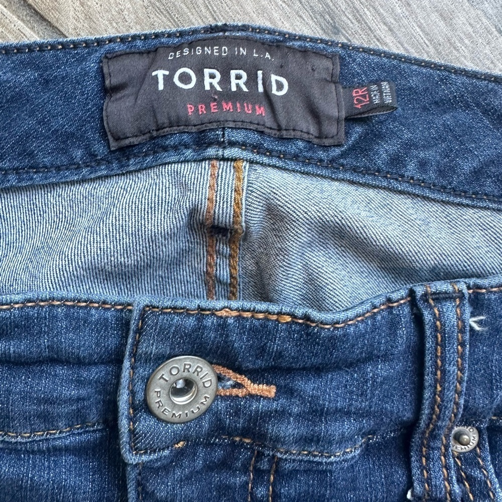Torrid Dark Blue Distressed Skinny Jeans - Picture 2 of 4